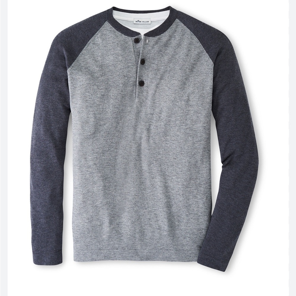Peter Millar grey baseball sweater Henley size M merino cotton blend